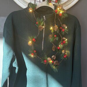 Pine Green Organic French Terry Quarter Zip Sweatshirt Heavyweight UNISEX NWT